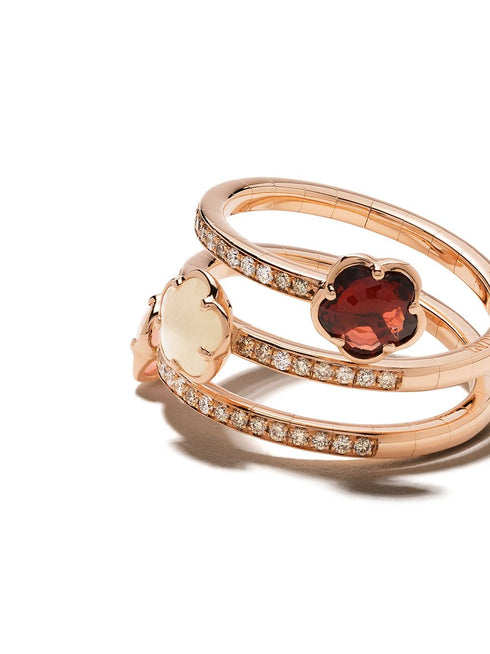 18kt rose gold Figlia dei Fiori chalcedony, garnet, moonstone and diamond ring